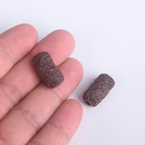 U8MO 10pcs Long Cylinder Meteorite Shape 21mm Natural Volcano Lava Stone Loose Beads-Deep Brown