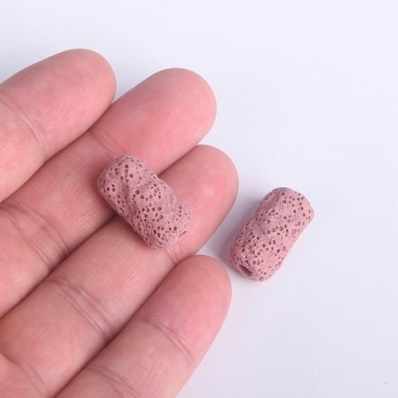 U8MO 10pcs Long Cylinder Meteorite Shape 21mm Natural Volcano Lava Stone Loose Beads-Pink