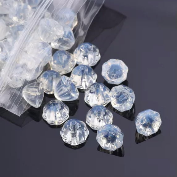 U8MO 10pcs Lotus Pod Shape 10mm Crystal Lampwork Glass Loose Beads for Jewelry Making-17# Opal White