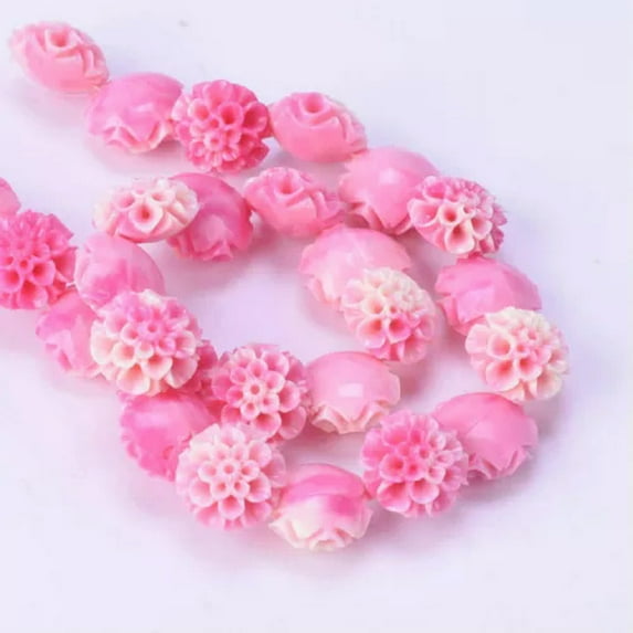U8MO 10pcs Mum Flower Shape 10mm 12mm 15mm Resin Artificial Coral Loose Beads DIY-12mm-Red
