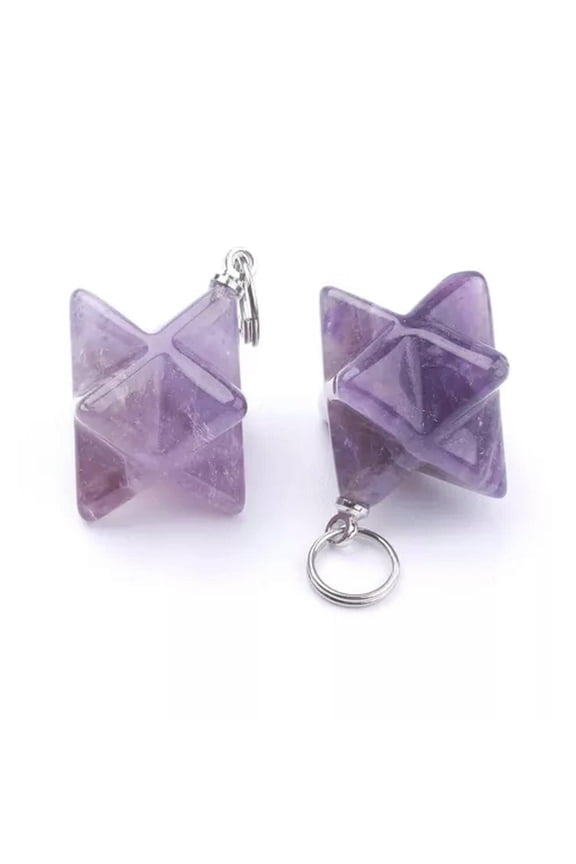 10pcs Natural Amethyst Star Gems Pendants Mini Smooth Stone Charms Craft 23~24mm-Natural Amethyst