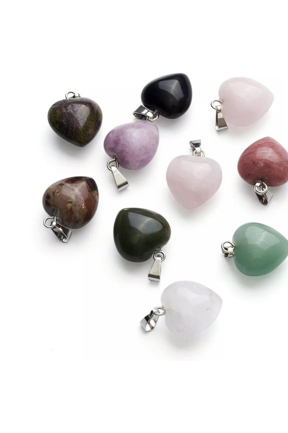 10pcs Natural Synthetic Gems Heart Pendants Smooth Stone Dangle Charms 18~19mm