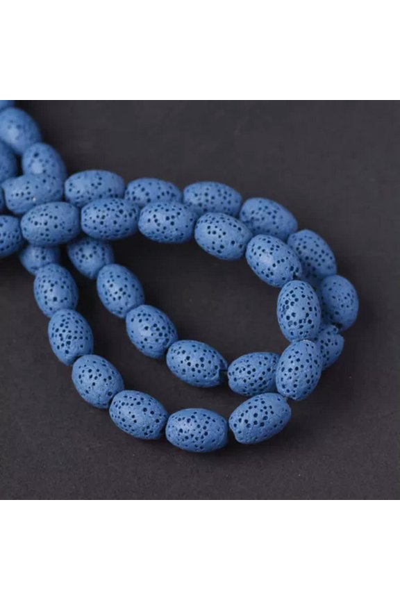 10pcs Oval 12x9mm 15x11mm Natural Volcanic Lava Stone Beads For Jewelry Making-Blue-15x11mm