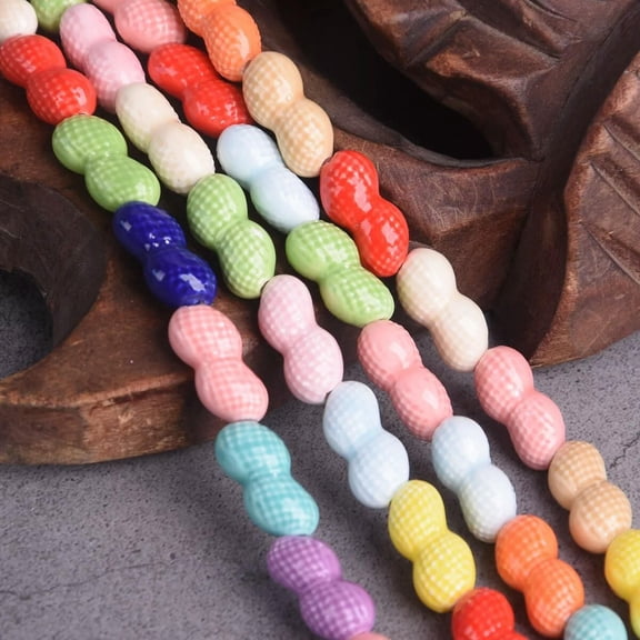 U8MO 10pcs Peanut Shape 22x10mm Mixed Colors Ceramic Porcelain Loose Beads