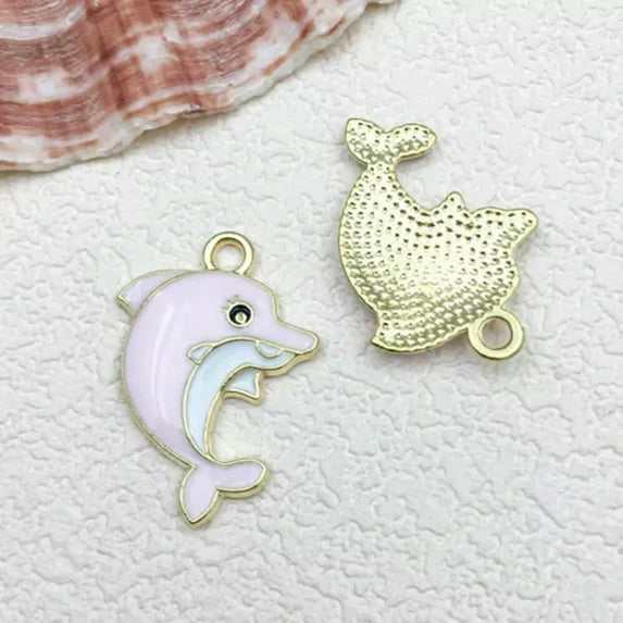U8MO 10pcs Pink Ocean Shell Conch Starfish Charms Pendants for Jewelry Making DIY-10pcs dolphin 17x24mm