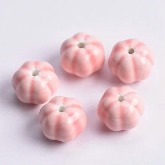 U8MO 10pcs Pumpkin 13x10mm Glazed Ceramic Porcelain Loose Beads for Jewelry Making-Pink