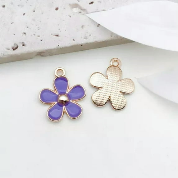 U8MO 10pcs Purple Charms Enamel Pendant For Jewelry Making Handmade Necklace Bracelet-10pcs flower 17.5x21mm
