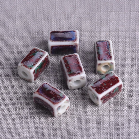 U8MO 10pcs Rectangle Cuboid Shape 12x8mm Flambed Glazed Enamal Ceramic Porcelain Bead-17#
