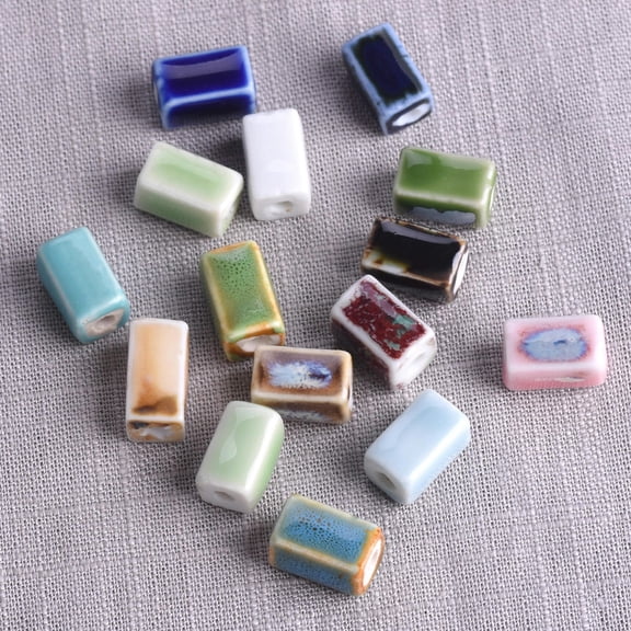 U8MO 10pcs Rectangle Cuboid Shape 12x8mm Flambed Glazed Enamal Ceramic Porcelain Bead-Random Mixed