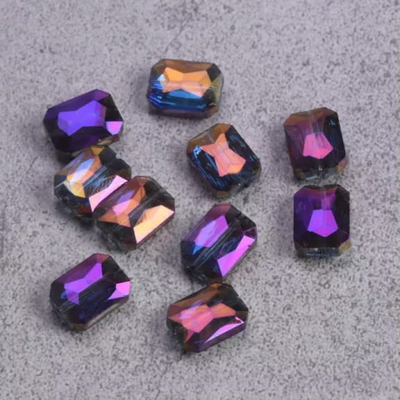 U8MO 10pcs Rectangle Faceted Colorful Crystal Glass Loose Beads For DIY Jewelry-Purple Colorized-12x9mm