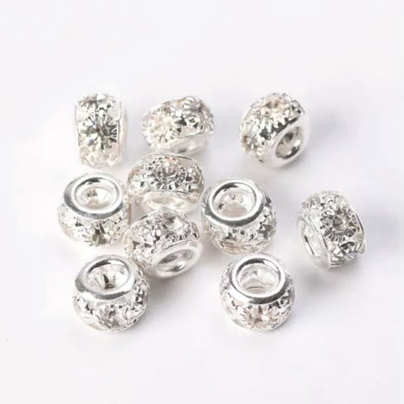 U8MO 10pcs Rondelle Crystal Gold/Silver 8mm 10mm Brass Metal Loose Spacer Beads-Silver-8mm