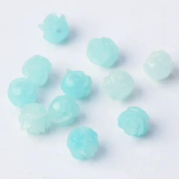 U8MO 10pcs Rose Flower 6mm 8mm 10mm Resin Artificial Coral Beads For Jewelry Making-6mm-Aqua Green