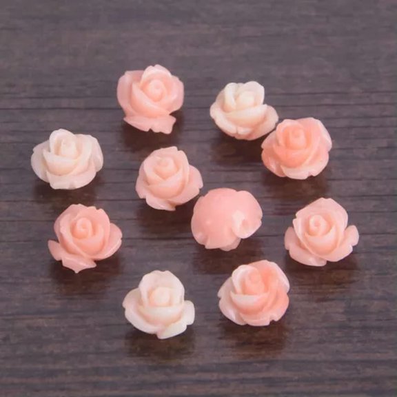U8MO 10pcs Rose Flower 6mm 8mm 10mm Resin Artificial Coral Loose Beads DIY Jewelry-Fresh Orange-8mm