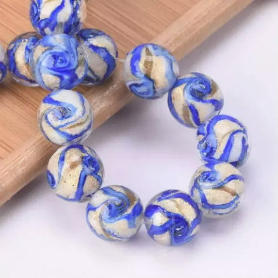 U8MO 10pcs Round 10mm 12mm Foil Lampwork Glass Handmade Beads for Jewelry Making-Deep Blue-12mm