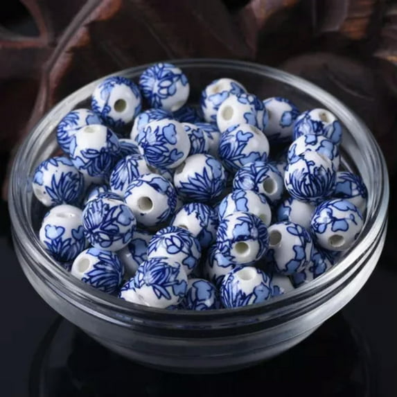 U8MO 10pcs Round 8mm 10mm 12mm Colorful Flower Patterns Loose Ceramic Porcelain Beads-137#-10mm
