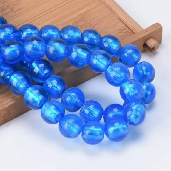 U8MO 10pcs Round 8mm 10mm 12mm Foil Lampwork Glass Loose Beads for Jewelry Making-10mm-Deep Lake Blue