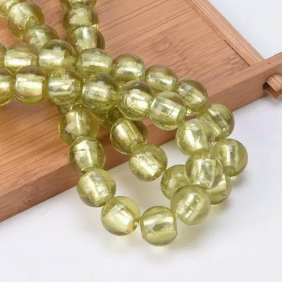 U8MO 10pcs Round 8mm 10mm 12mm Foil Lampwork Glass Loose Beads for Jewelry Making-8mm-Light Yellow