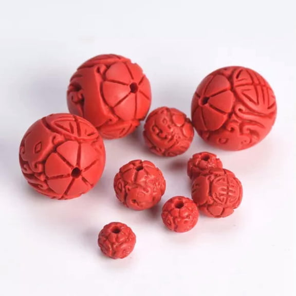 U8MO 10pcs Round Carved Red Cinnabar Loose Beads for Jewelry Making 6mm 8mm 11mm 14mm-8mm