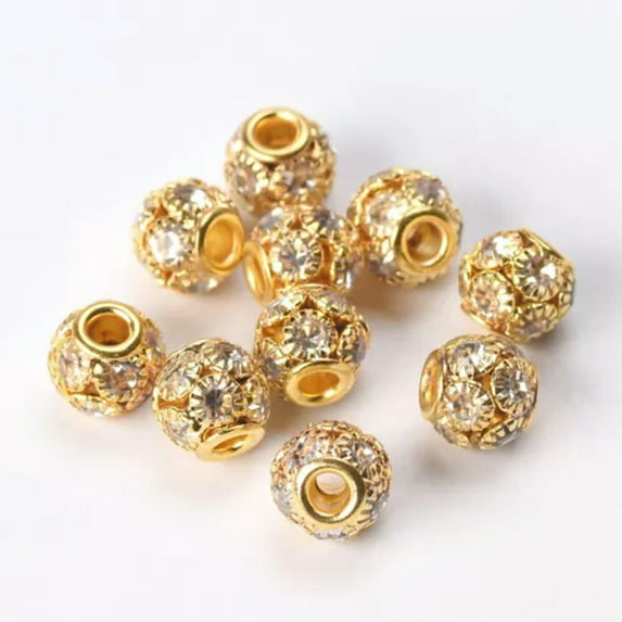 U8MO 10pcs Round Crystal Ball Gold/Silver 8mm 10mm 12mm Metal Loose Spacer Beads-Gold-12mm