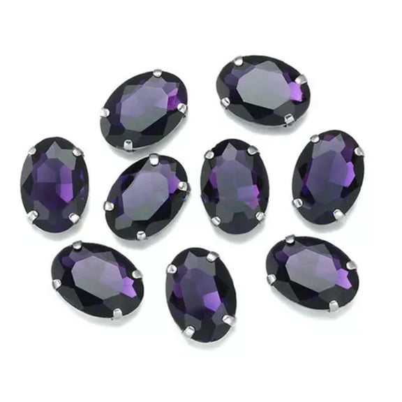 U8MO 10pcs Sew On Oval Crystal Glass Flat Gold Back Claw Cup Rhinestones Beads-6x8mm-Bluish Purple