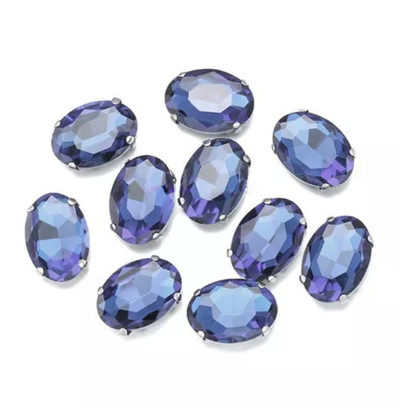 U8MO 10pcs Sew On Oval Crystal Glass Flat Gold Back Claw Cup Rhinestones Beads-10x14mm-Light Blue