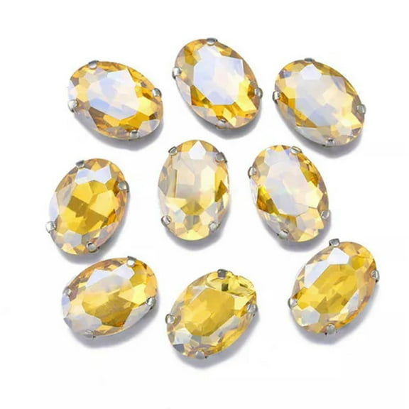 U8MO 10pcs Sew On Oval Crystal Glass Flat Back Claw Cup Rhinestones Beads DIY Jewelry-13x18mm-Gold