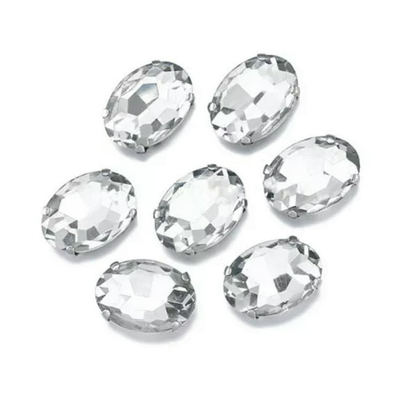 U8MO 10pcs Sew On Oval Crystal Glass Flat Gold Back Claw Cup Rhinestones Beads-6x8mm-Clear