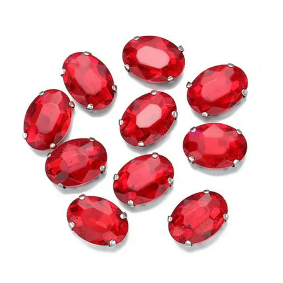 U8MO 10pcs Sew On Oval Crystal Glass Flat Gold Back Claw Cup Rhinestones Beads-6x8mm-Red