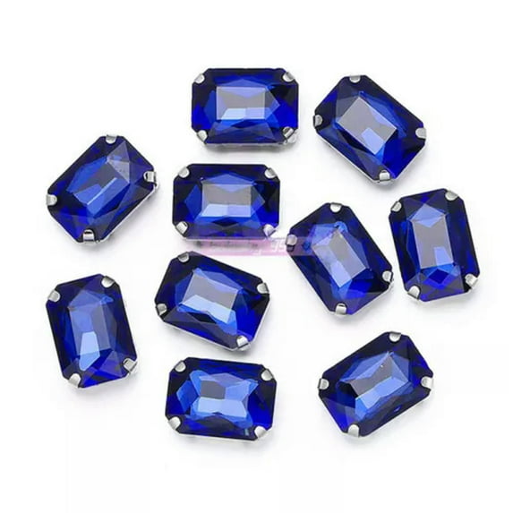 U8MO 10pcs Sew On Rectangle Crystal Glass Metal Flat Back Rhinestones Loose Beads-10x14mm-Deep Blue