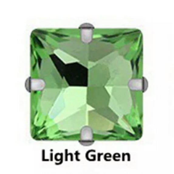 U8MO 10pcs Sew On Square Glass Crystal Rhinestones Flat Back Claw Cup Craft Beads-10mm/Silver-Light Green
