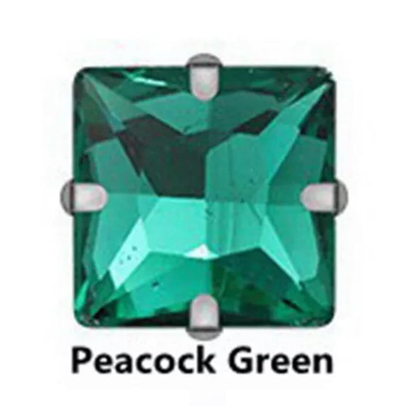 U8MO 10pcs Sew On Square Glass Crystal Rhinestones Flat Back Claw Cup Craft Beads-10mm/Silver-Peacock Green