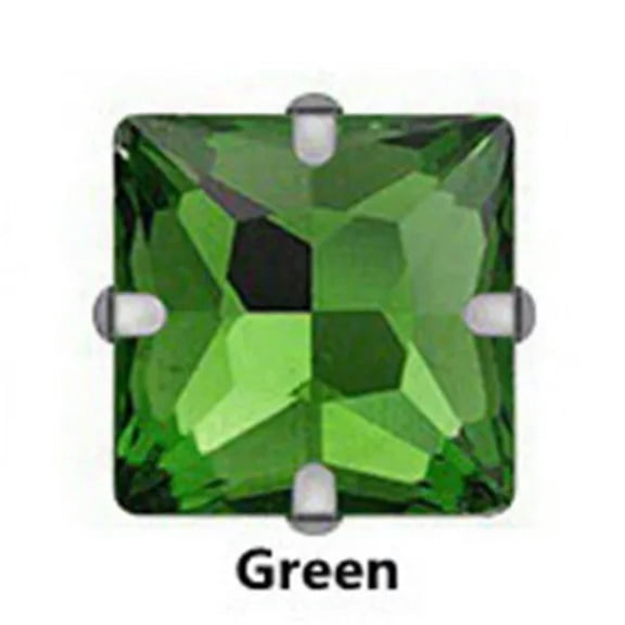 U8MO 10pcs Sew On Square Glass Crystal Rhinestones Flat Back Claw Cup Craft Beads-14mm/Silver-Green