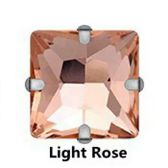 U8MO 10pcs Sew On Square Glass Crystal Rhinestones Flat Back Claw Cup Craft Beads-8mm/Gold-Light Rose