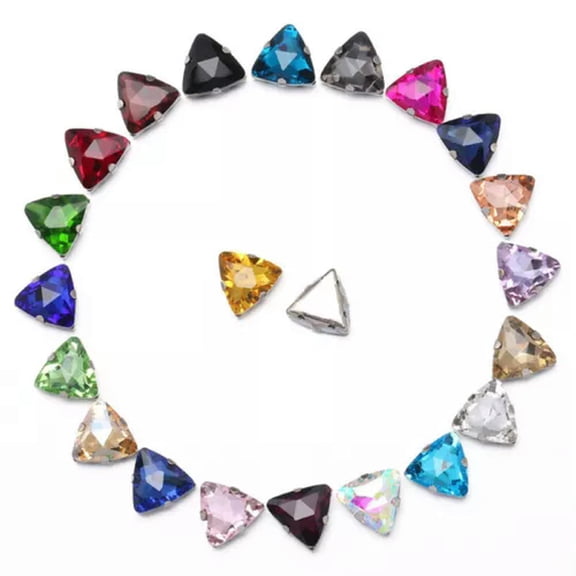 U8MO 10pcs Sew On Triangle Crystal Glass Metal Flat Back Rhinestones Loose Beads-Silver-Random Mixed