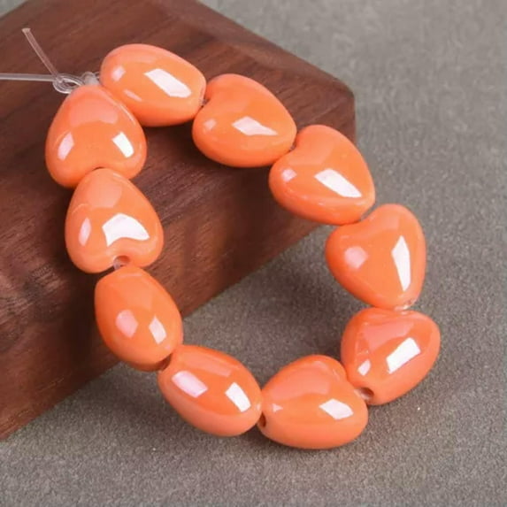 U8MO 10pcs Shiny Glazed Heart 10mm 12mm Ceramic Porcelain Loose Beads For DIY Jewelry-Orange-12mm