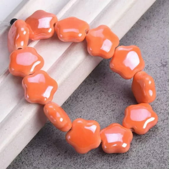U8MO 10pcs Shiny Glazed Star/Flower Shape 14mm Ceramic Porcelain Loose Beads-Orange
