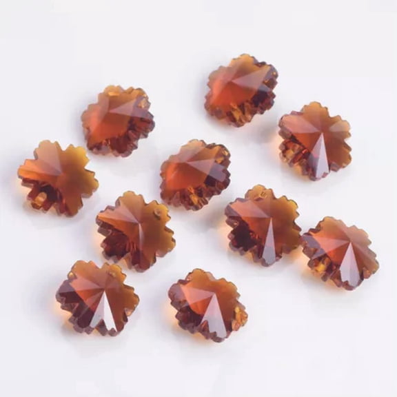 U8MO 10pcs Snowflake Shape 14mm Faceted Crystal Glass Loose Top Drill Pendants Beads-Brown