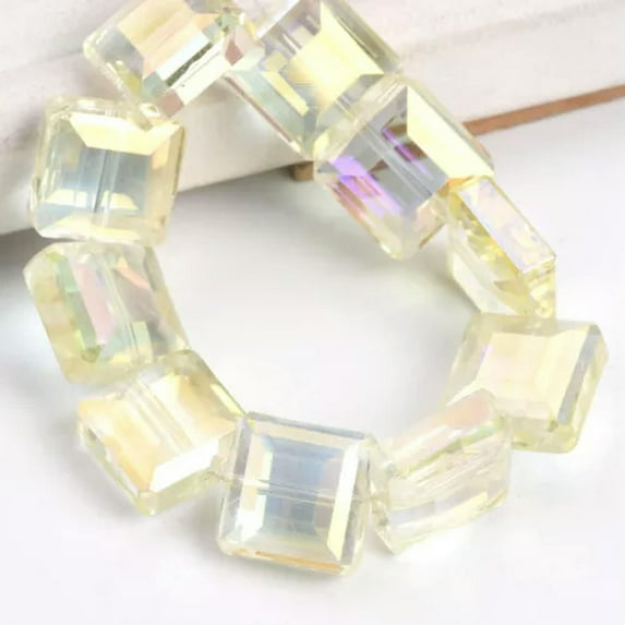 U8MO 10pcs Square Faceted Crystal Glass 13mm Loose Beads for Jewelry Making DIY-Yellow Colorized