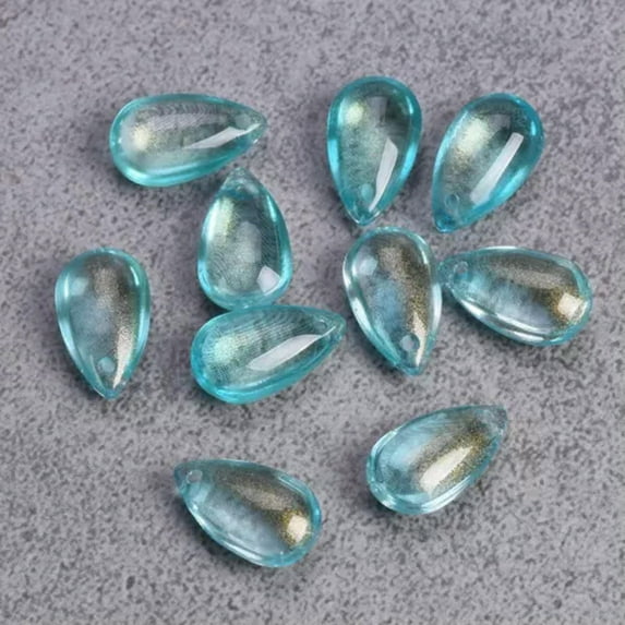 U8MO 10pcs Teardrop 14x8mm Colorful Crystal Glass Loose Top Drilled Pendants Beads-14# Lake Blue Golden
