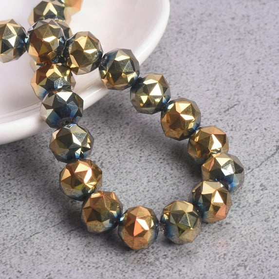 U8MO 10pcs Triangular Colorful Round 6/8/10mm Ball Faceted Crystal Glass Loose Beads-6mm 30pcs-Metallic Lt Golden