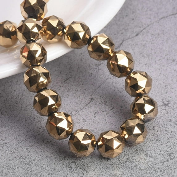 U8MO 10pcs Triangular Colorful Round 6/8/10mm Ball Faceted Crystal Glass Loose Beads-8mm 20pcs-Metallic Golden