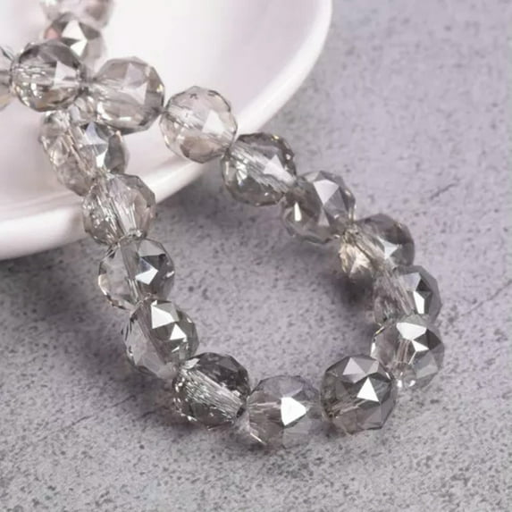 U8MO 10pcs Triangular Facets Colorful Round 10mm Faceted Crystal Glass Loose Beads-Clear Gray