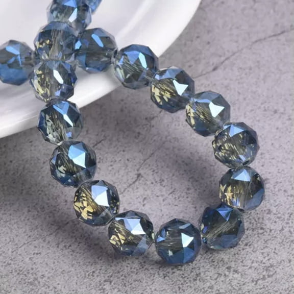 U8MO 10pcs Triangular Facets Colorful Round 10mm Faceted Crystal Glass Loose Beads-Grayish Blue