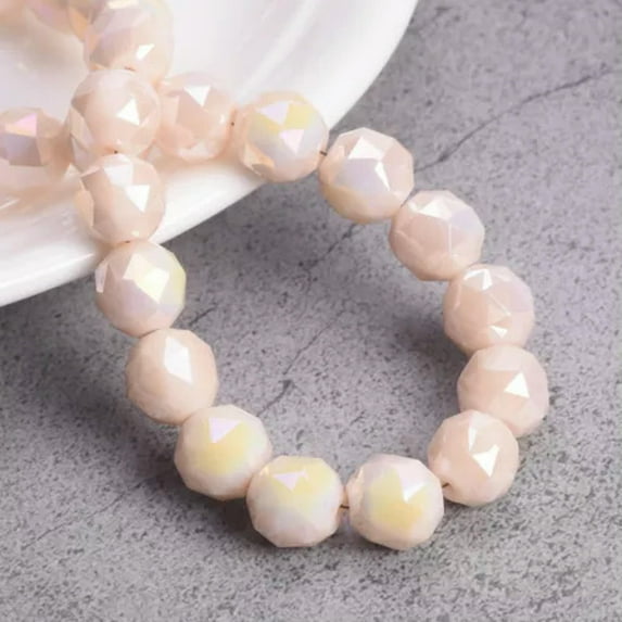 U8MO 10pcs Triangular Facets Colorful Round 10mm Faceted Crystal Glass Loose Beads-Opaque Beige