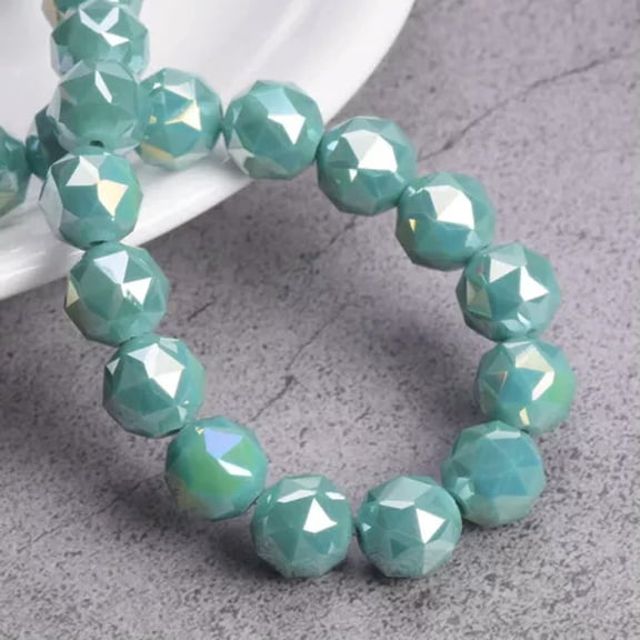 U8MO 10pcs Triangular Facets Colorful Round 10mm Faceted Crystal Glass Loose Beads-Opaque Cyan