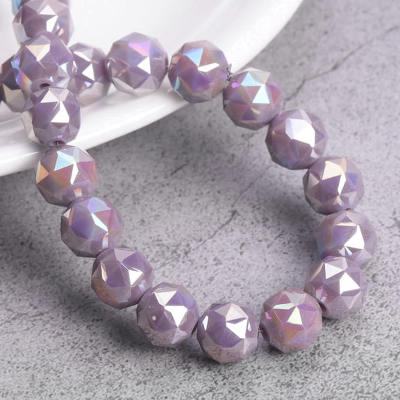 U8MO 10pcs Triangular Facets Colorful Round 10mm Faceted Crystal Glass Loose Beads-Opaque Purple