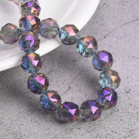 U8MO 10pcs Triangular Facets Colorful Round 10mm Faceted Crystal Glass Loose Beads-Purple Colorized