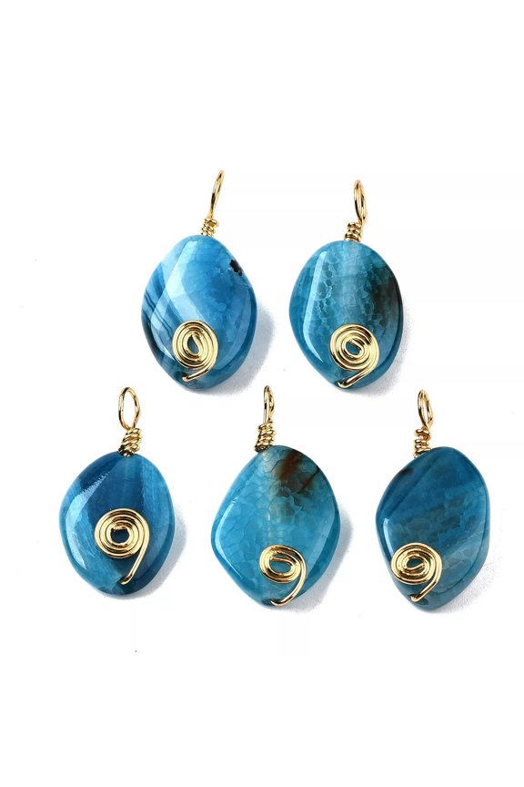 10pcs Twist Oval Natural Crackle Agate Stone Pendants Gems Dangle Charms 29~32mm