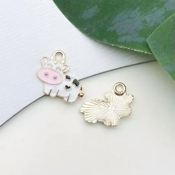 U8MO 10pcs White Charms Enamel Pendant For Jewelry Making Handmade Necklace Bracelet-10pcs cow 18x16mm
