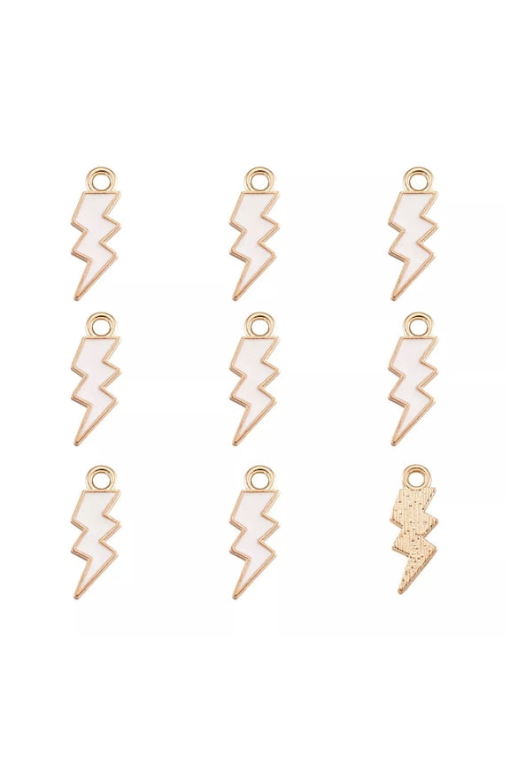 10pcs White Lightning Bolt Alloy Pendants Enamel Metal Dangle Charms 20.5x7.5mm